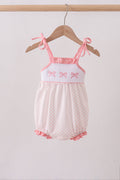 Pink bow smocked dot ruffle bubble