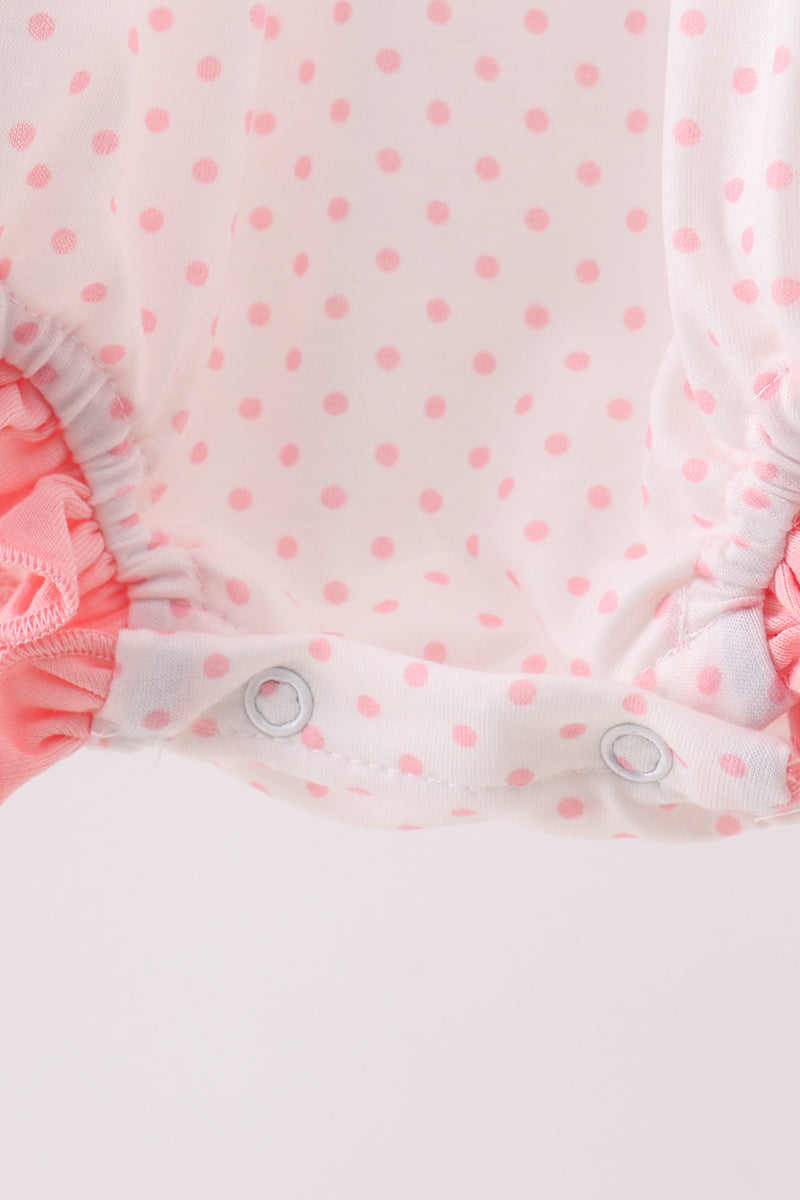 Pink bow smocked dot ruffle bubble